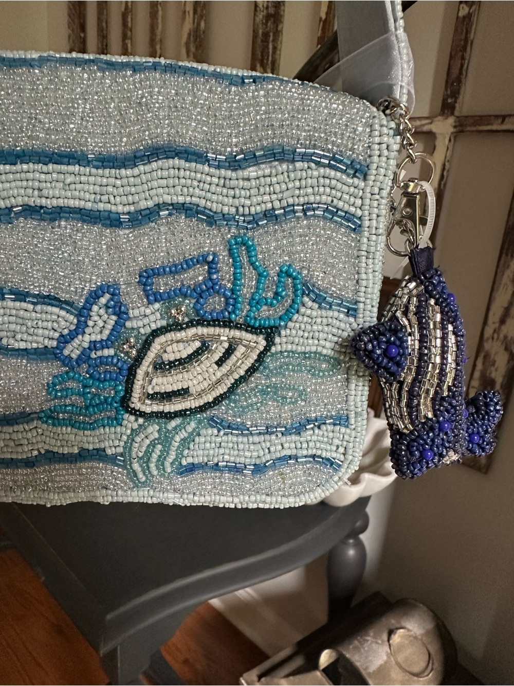 NWT Viral Handcrafted In India Blue Whale Beaded Bag with Charm ๐ ๐ ๐ - Picture 6 of 9